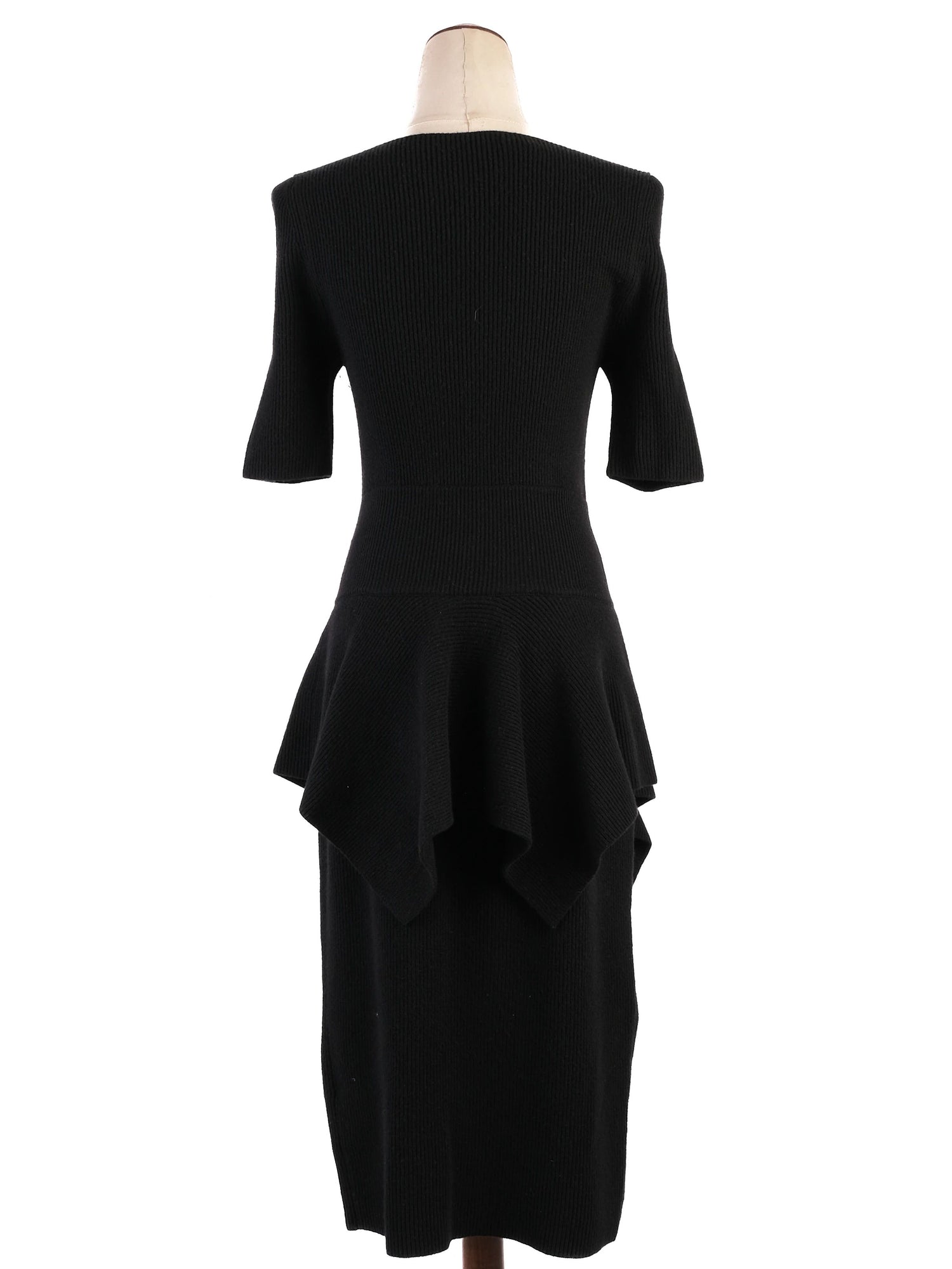 Gucci Black Wool Dress Size S with Draped Peplum Detail