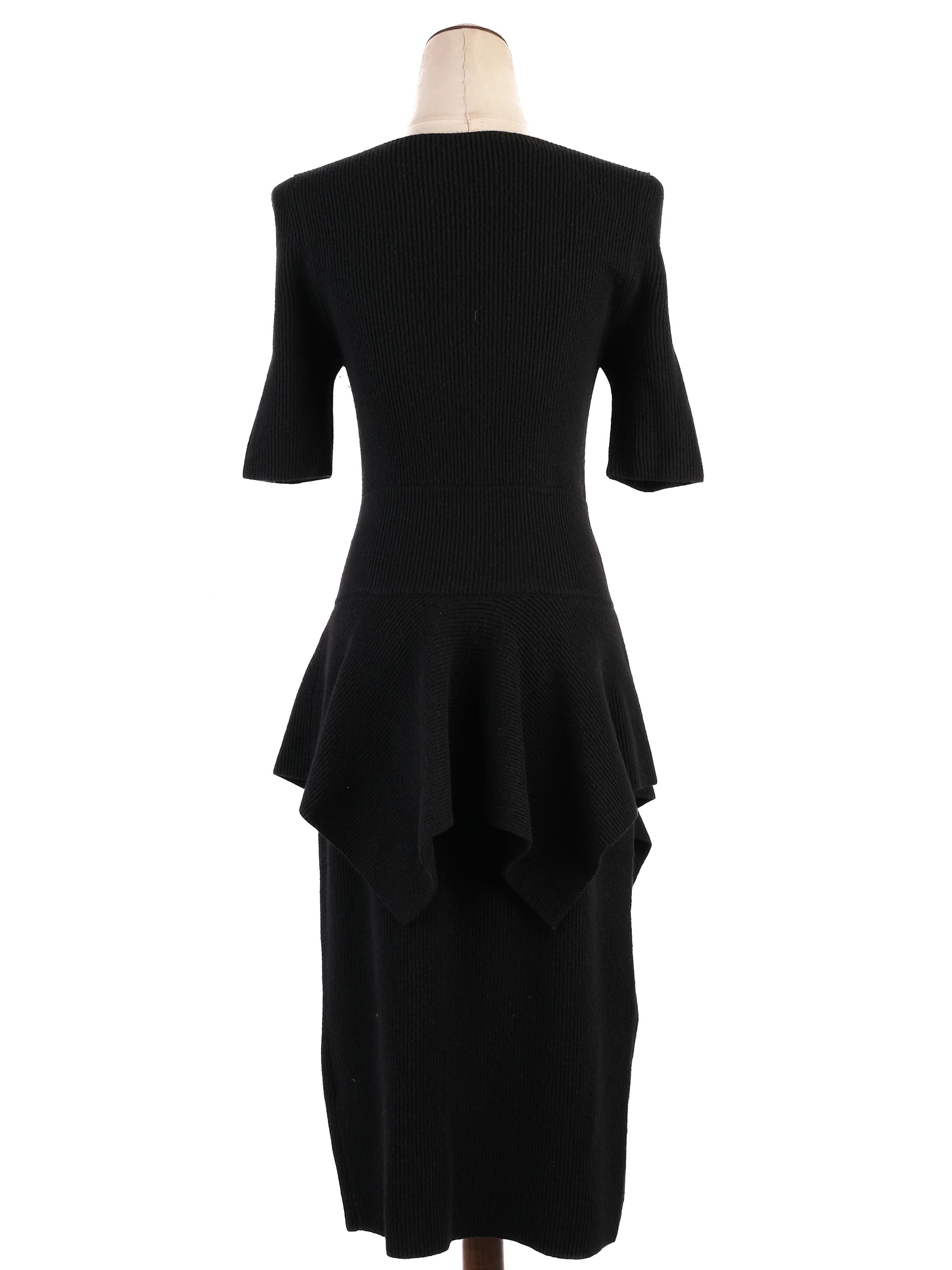 Gucci Black Wool Dress Size S with Draped Peplum Detail