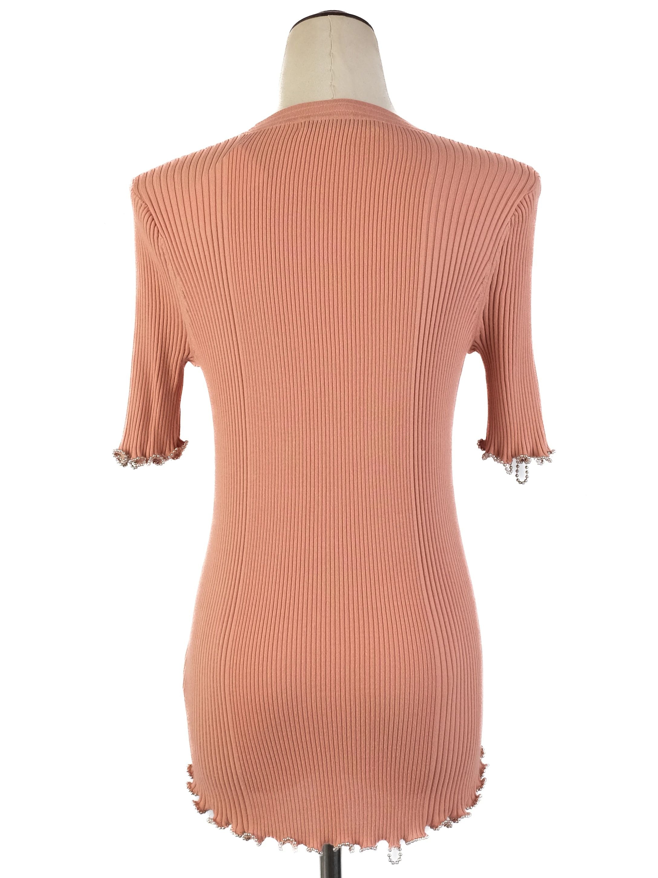 Excellent Alexander Wang Pink Cotton Ribbed Knit Top Size L