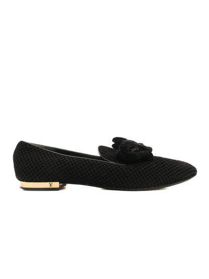 Excellent Louis Vuitton Black Textile Flat Shoes Size 38 with Bow
