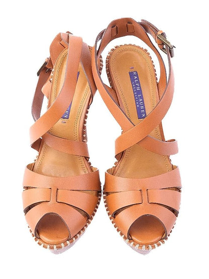 Perfect Ralph Lauren Orange Leather High-Heeled Platform Sandals Size 38.5