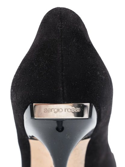 Excellent Sergio Rossi Black Genuine Suede High Heels Size 36.5