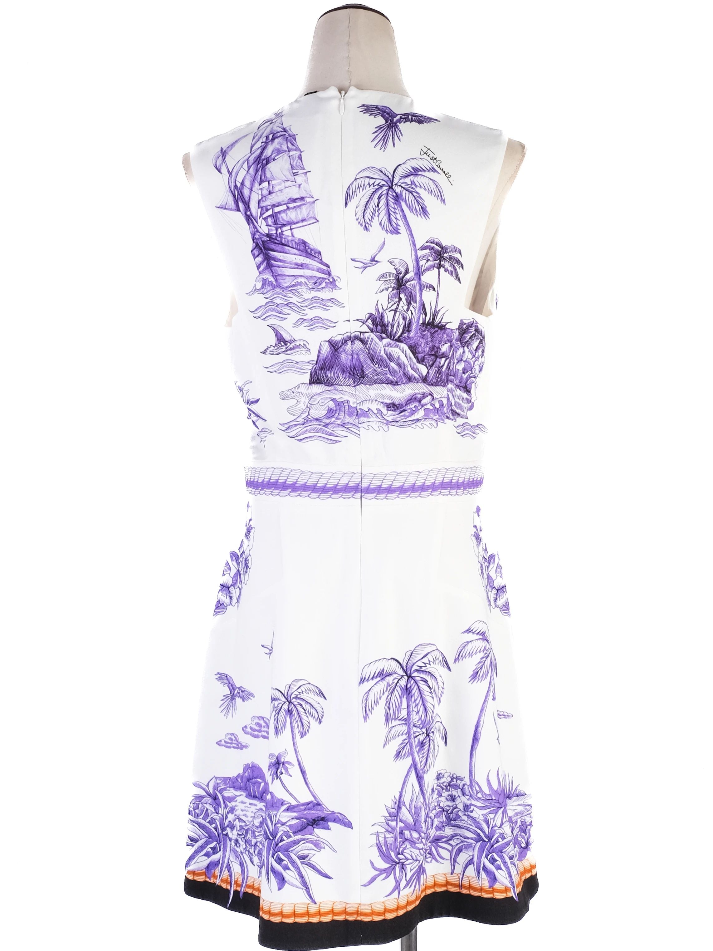 Excellent Just Cavalli Sleeveless V-Neck Tropical Dress Size XL