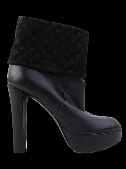Excellent Louis Vuitton Black Leather Ankle Boots Size 35.5