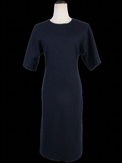 Excellent Max Mara Blue Wool Dress Size M Short Sleeve Knee-Length