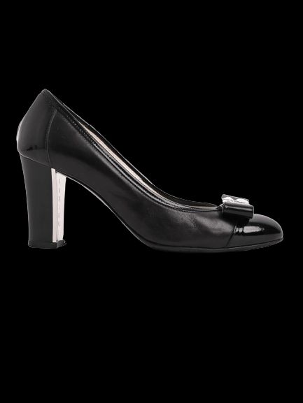 Excellent Giorgio Fabiani Black Leather High Heels Size 37 with Bow