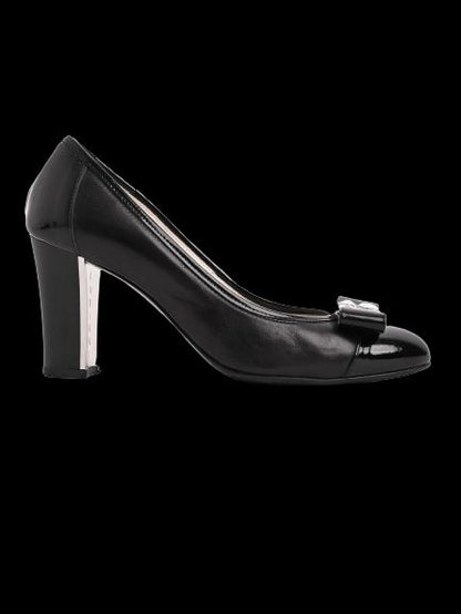 Excellent Giorgio Fabiani Black Leather High Heels Size 37 with Bow