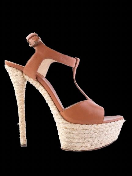 Excellent Casadei Orange Leather High-Heeled Platform Sandals Size 40