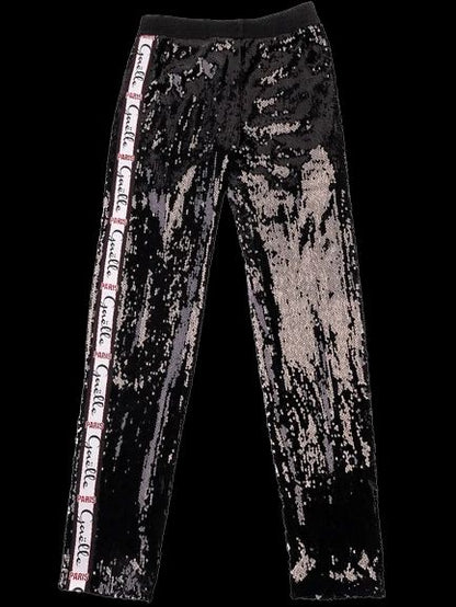 Excellent GAèLLE PARIS Black Sequin Pants with Logo Stripe Size S
