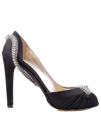 Excellent Valentino Black High-Heeled Peep-Toe Shoes with Rhinestones