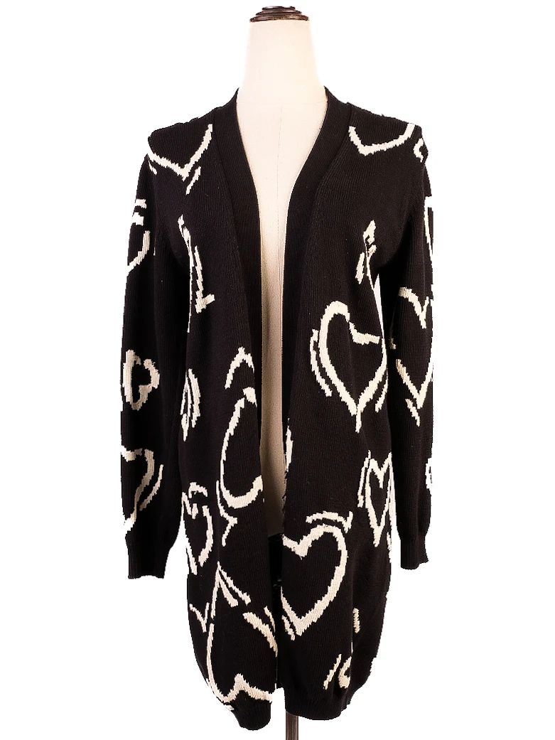 Excellent Max Mara Black Wool Cardigan Size S with Heart Pattern