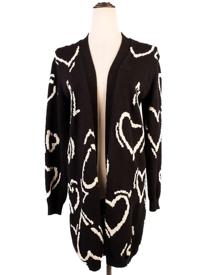 Excellent Max Mara Black Wool Cardigan Size S with Heart Pattern