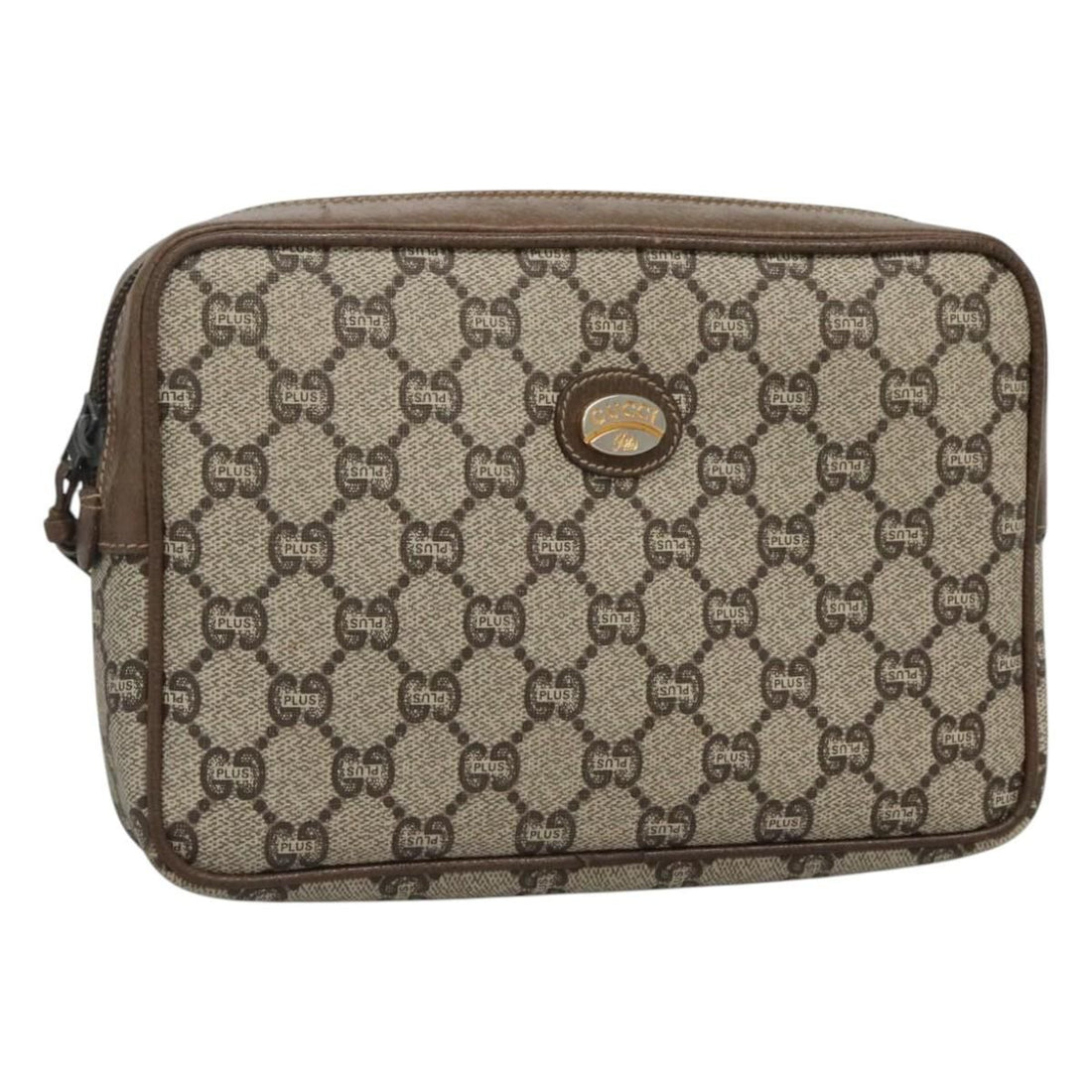 Gucci Gg Plus Supreme Clutch Bag Pvc Beige Brown Auth