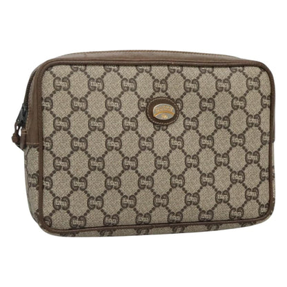 Gucci Gg Plus Supreme Clutch Bag Pvc Beige Brown Auth