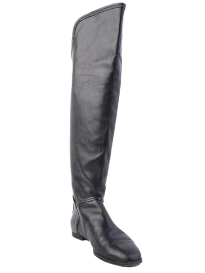 Good Jimmy Choo Black Leather Riding Boots Size 37