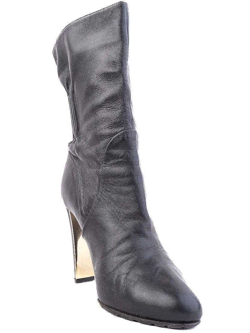 Excellent Vicini Black Leather High-Heeled Boots Size 38
