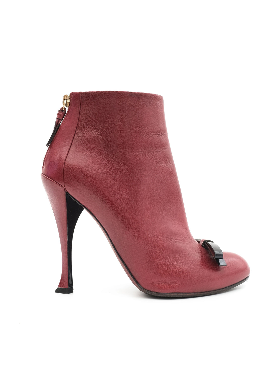 Excellent Nina Ricci Red Leather Heeled Ankle Boots Size 37.5