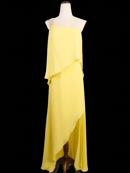NEW Pronovias Yellow Asymmetrical One-Shoulder Dress Women&