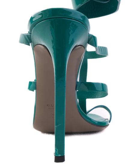 Excellent Gucci Green Leather High-Heeled Sandals Size 38