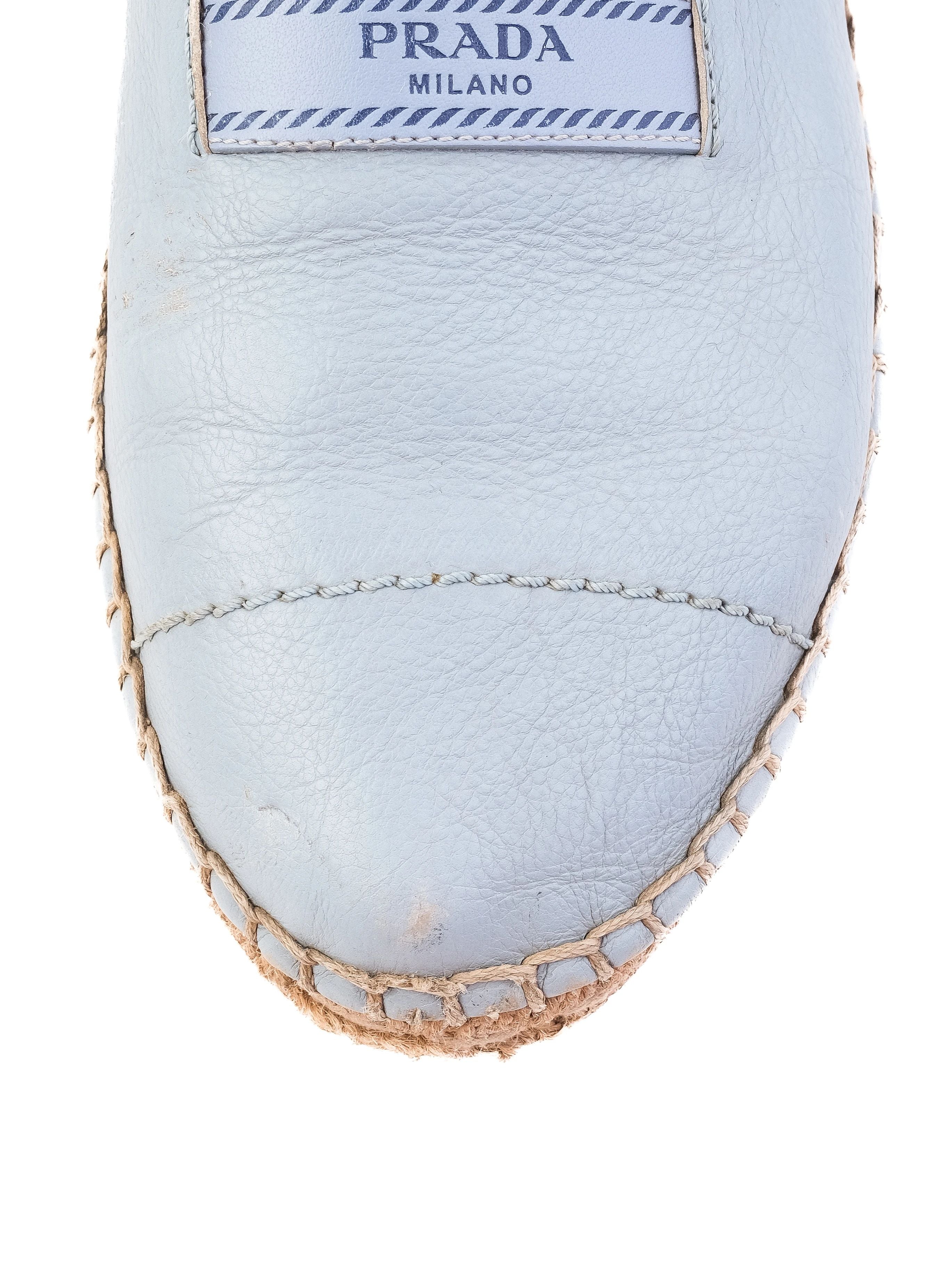 Excellent Prada Blue Leather Espadrille Shoes Size 37 Casual Style