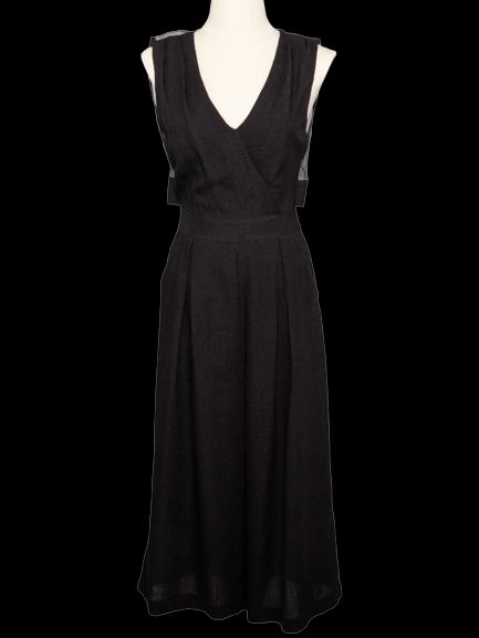 Excellent Barneys Newyork Black Sleeveless Dress V Neck Pleated Design