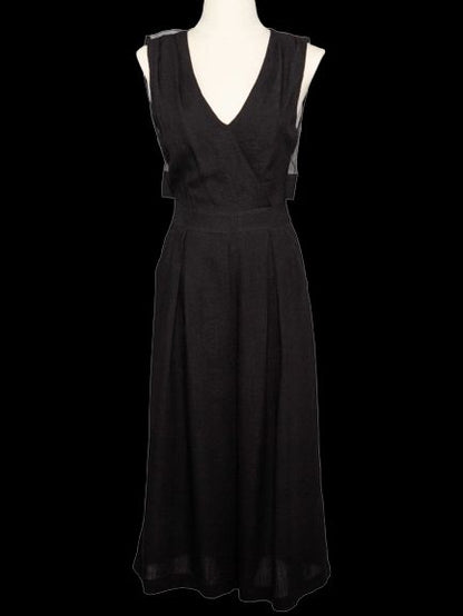 Excellent Barneys Newyork Black Sleeveless Dress V Neck Pleated Design