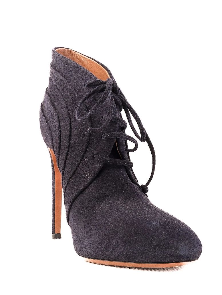 Excellent Alaia Blue Leather High-Heeled Ankle Boot Size 36.5