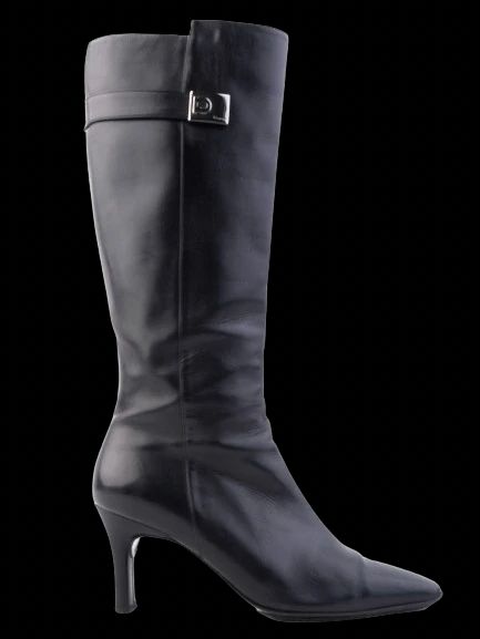 Excellent Salvatore Ferragamo Black Leather Knee-High Boots Size 37