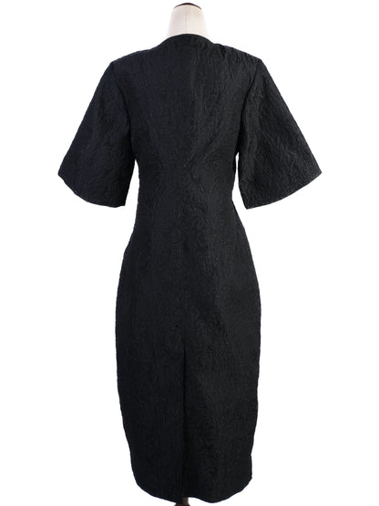 Excellent Ganni Black Long-Sleeved Midi Dress Size M Polyester