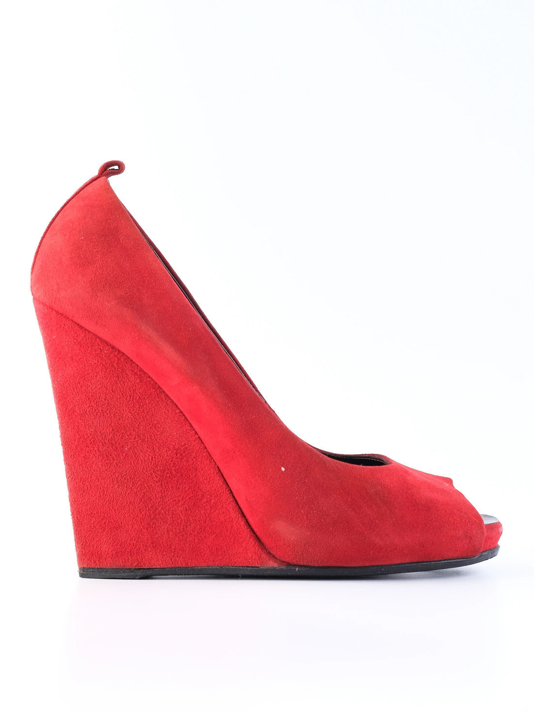 Excellent Giuseppe Zanotti Red Leather Peep-Toe Wedge Shoes Size 37.5