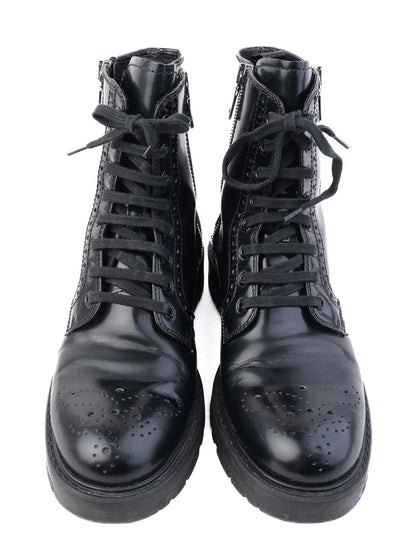 Prada Black Leather Ankle Boots with Laces &amp; Side Zipper, Size 38