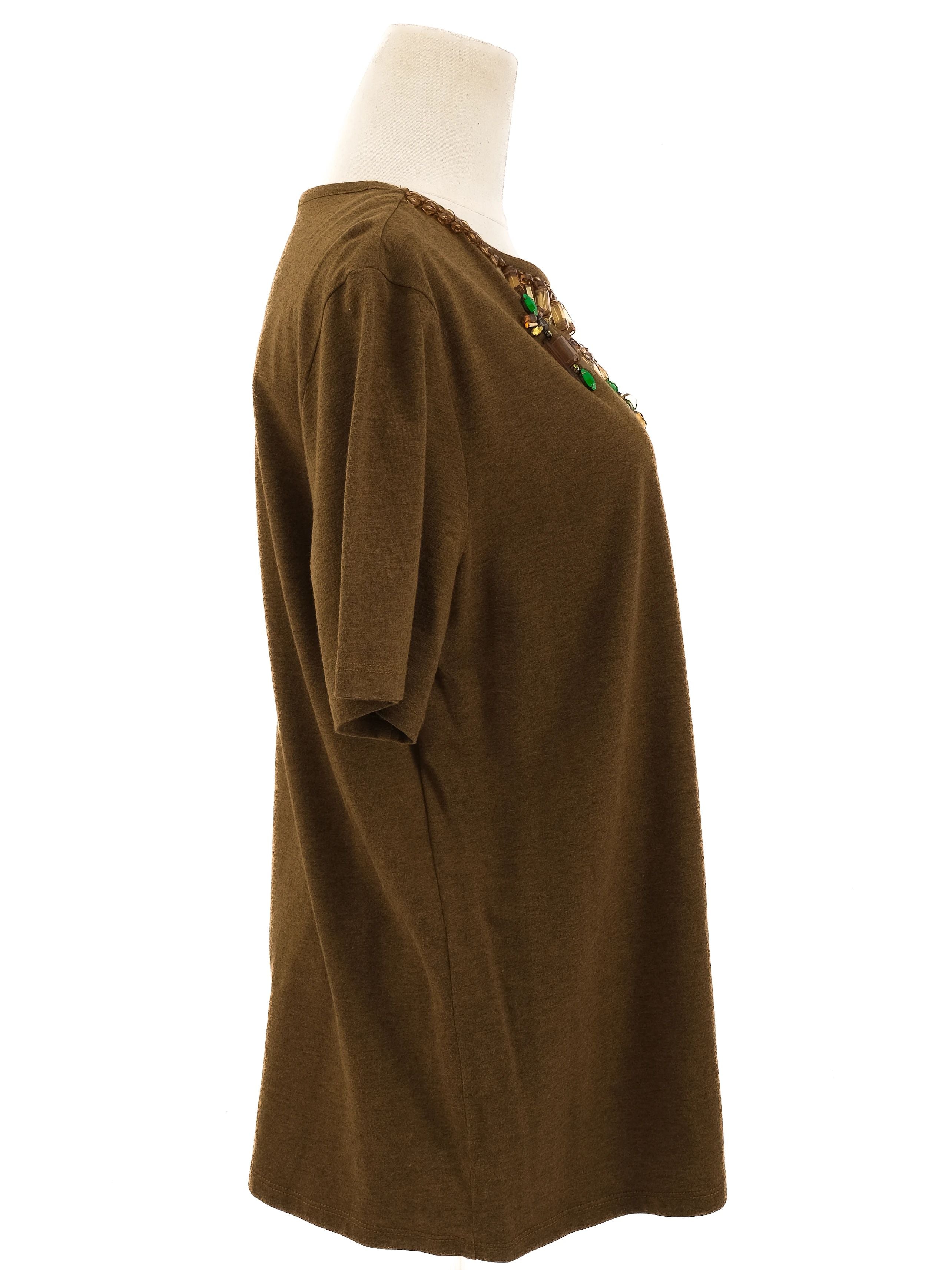 Excellent Green Cotton Top with Embellished Neckline Size L