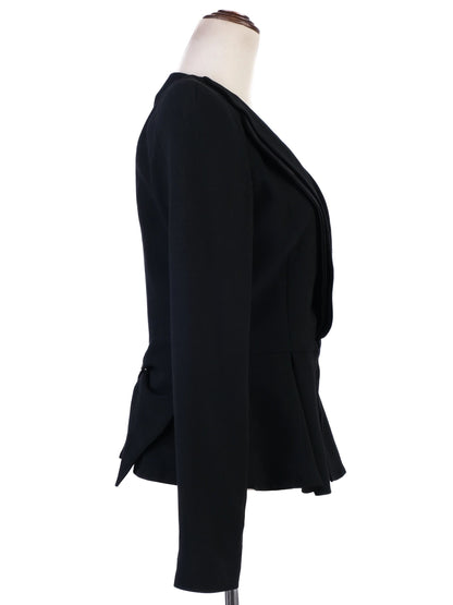 Excellent Elisabetta Franchi Black Wool Blazer Size M Peplum Detail