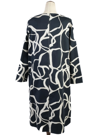 NEW Cos Black Dress with White Abstract Pattern Size L