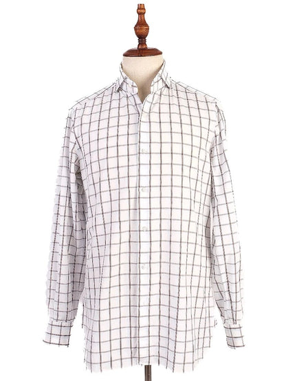 Perfect Isaia White Cotton Checkered Shirt Size L for Men