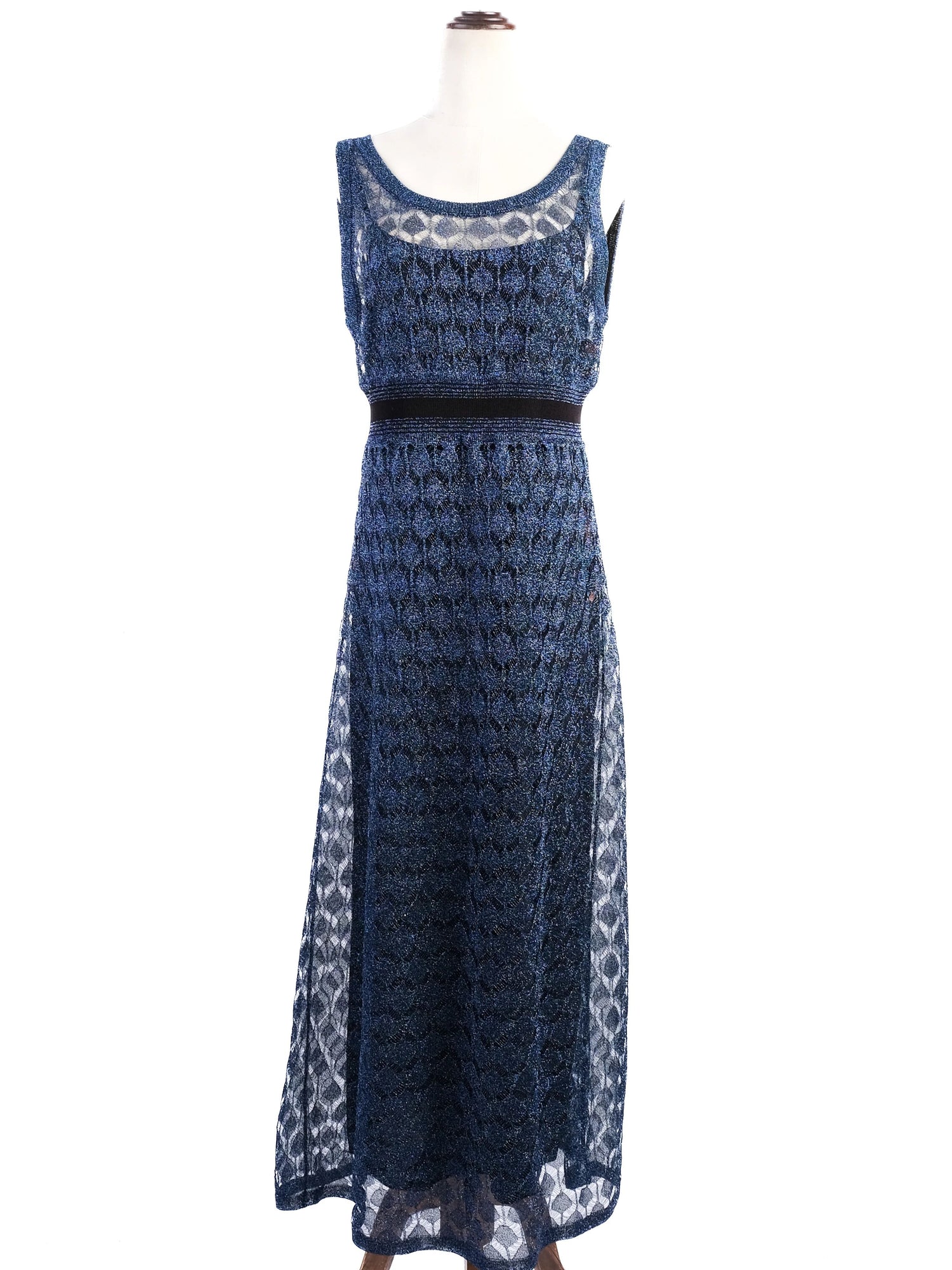 Excellent Missoni Blue Silk Sleeveless Lace Dress Size XL