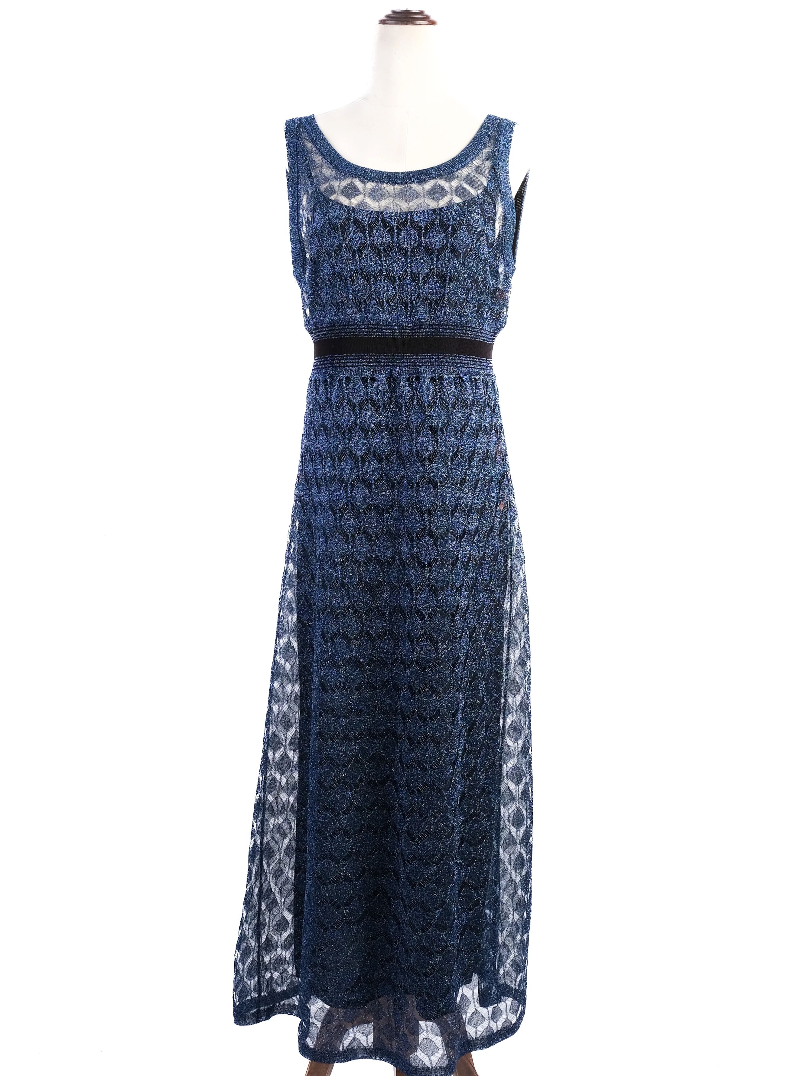 Excellent Missoni Blue Silk Sleeveless Lace Dress Size XL