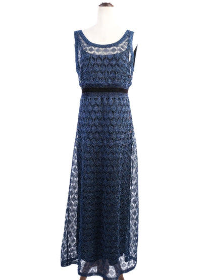 Excellent Missoni Blue Silk Sleeveless Lace Dress Size XL