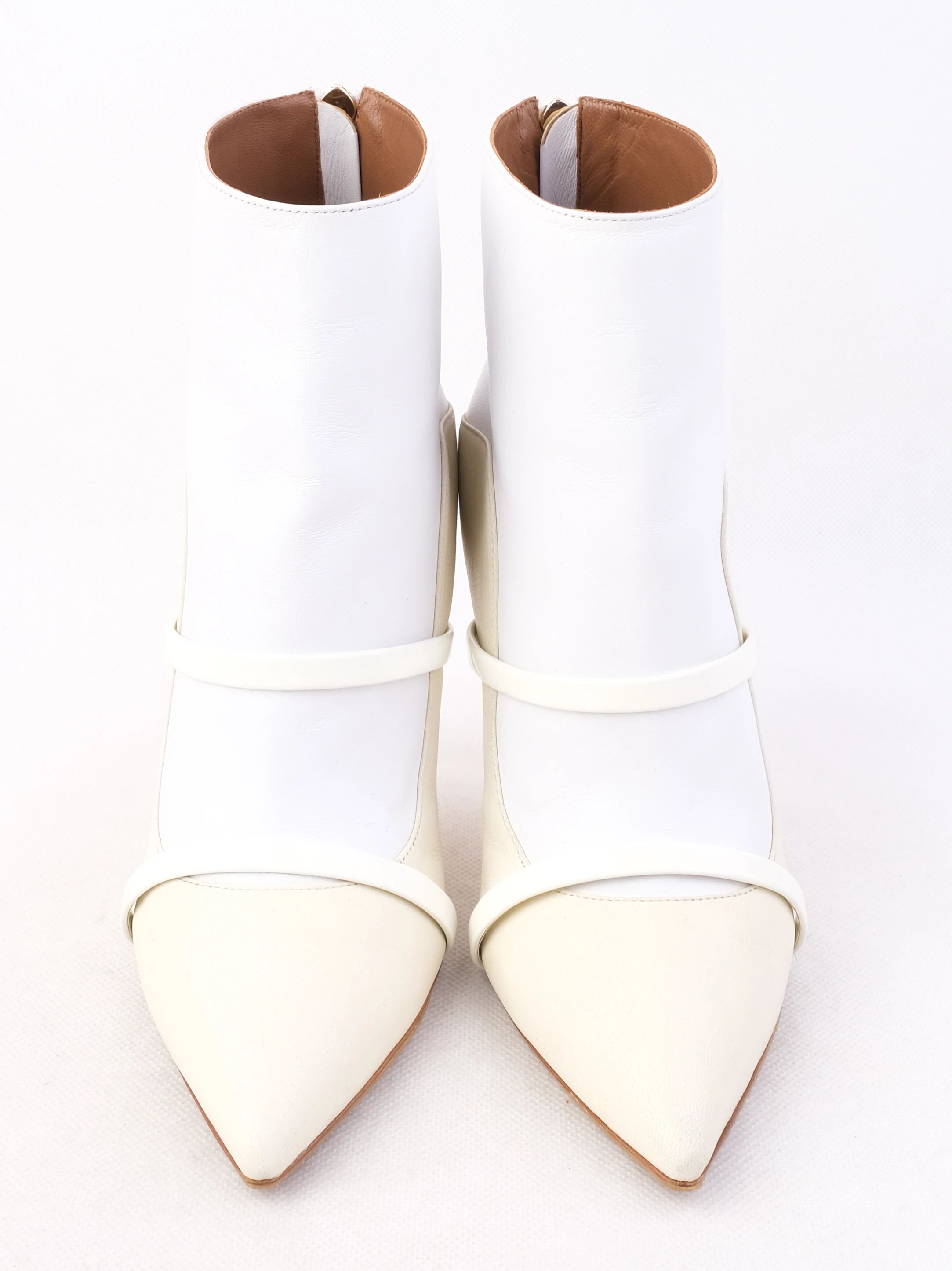 Excellent Malone Souliers White Leather High-Heeled Ankle Boots Size 39