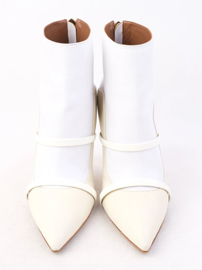 Excellent Malone Souliers White Leather High-Heeled Ankle Boots Size 39