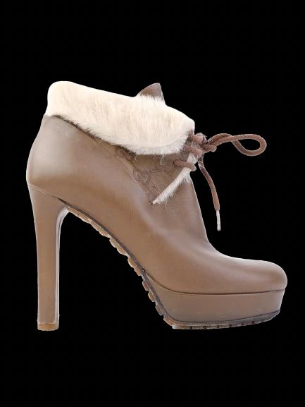 Excellent Gucci Orange Leather High-Heeled Ankle Boots Size 36