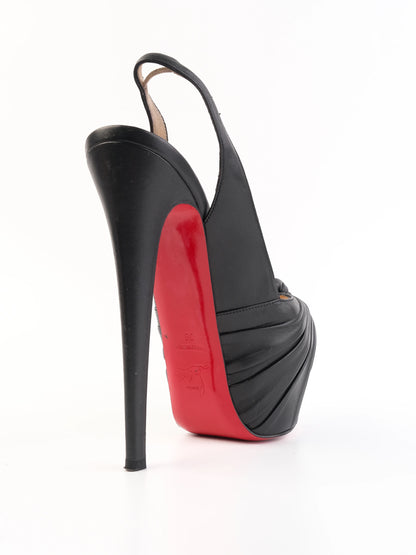 Excellent Christian Louboutin Black Peep-Toe Slingback Heels Size 38