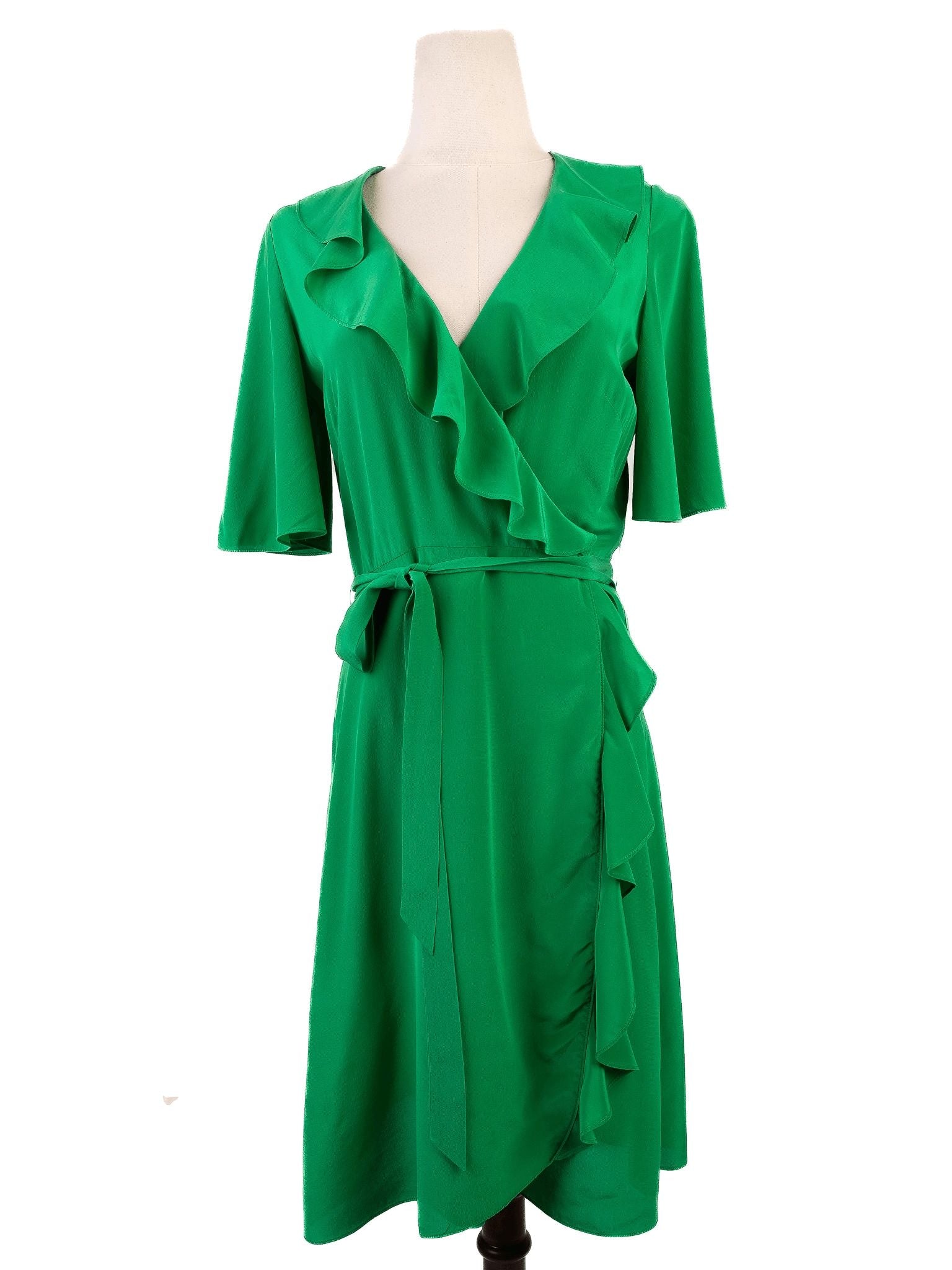 Average Condition Karen Millen Green Silk Wrap Dress Size M