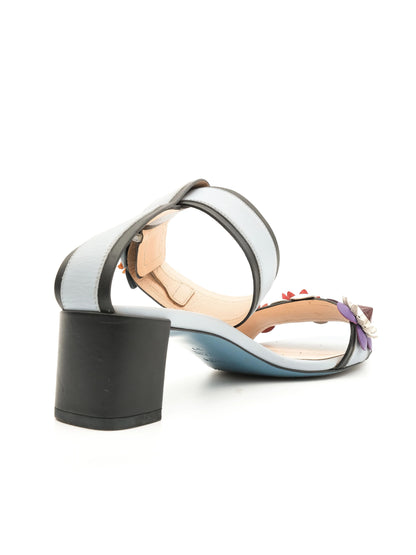 Excellent Fendi Blue Leather Shoes Size 37 with Floral Design