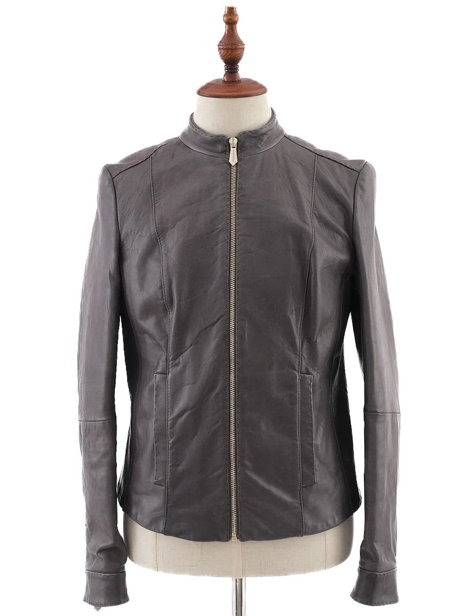 Excellent Trussardi Gray Leather Jacket Size XS for Men