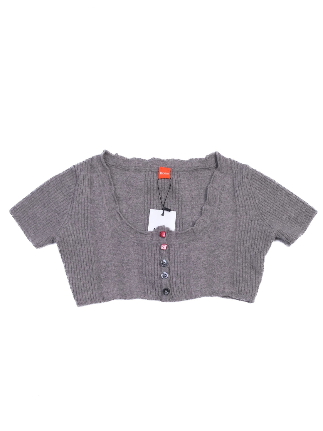 Excellent Hugo Boss Gray Wool Cropped Cardigan Size S