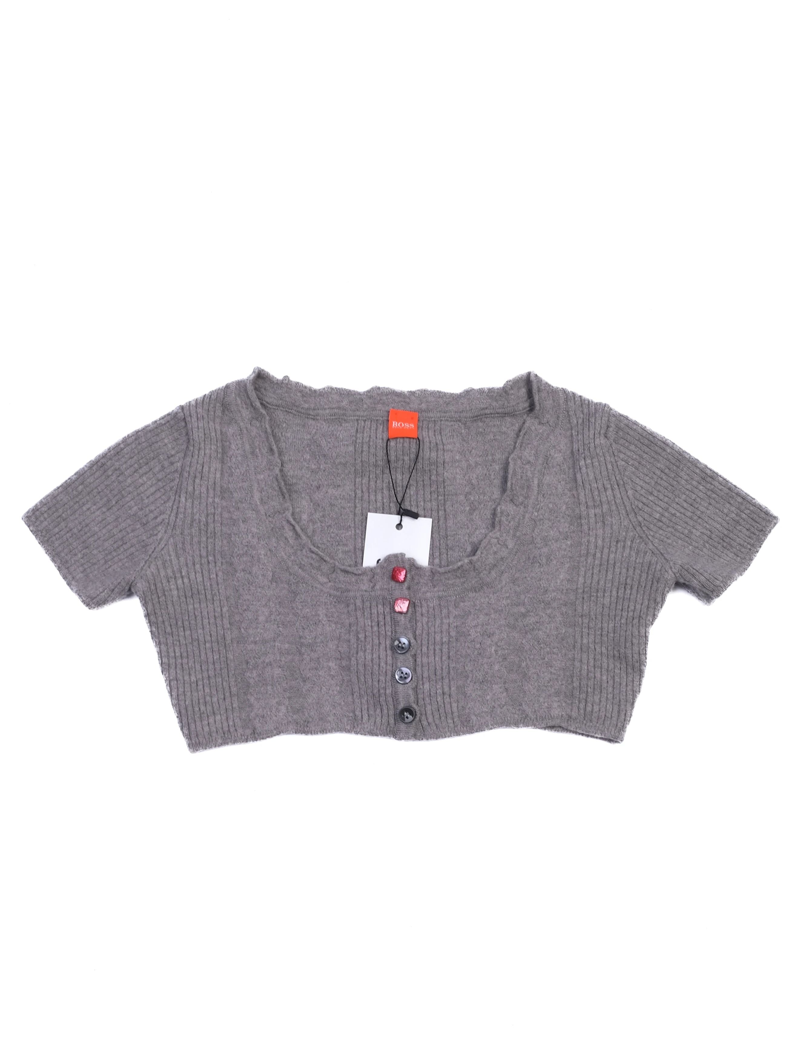 Excellent Hugo Boss Gray Wool Cropped Cardigan Size S