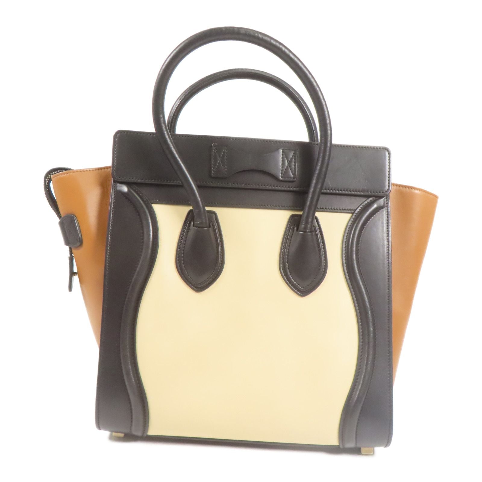Celine Cowhide Leather Micro Luggage Kinsaku Handmade Bag Black Beige Black/brown/beige Calfskin (cowhide)