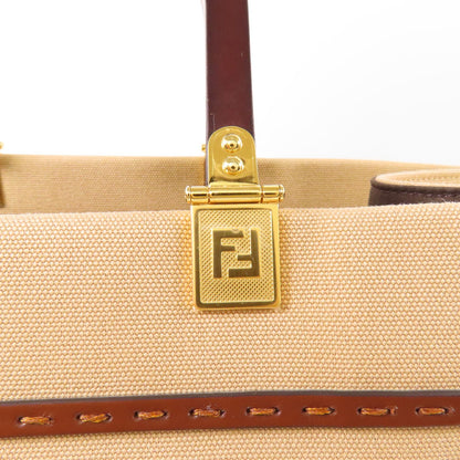 Fendi Canvas Sunshine Medium Gold Hand-handed Bag For Shoulders And Backs 2way Shoulder Bag Brown Canvas 8bh 386