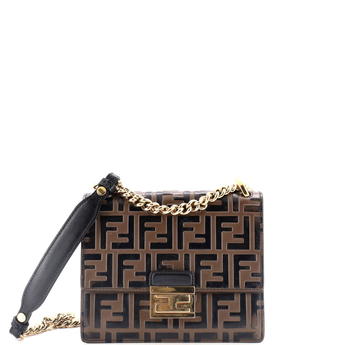 Fendi Kan U Shoulder Bag Zucca Embossed Leather Small